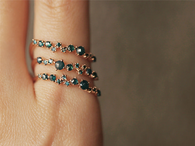 Blue Rough Diamond Three Layer Ring 18K 블루 러프 다이아몬드 3줄 반지