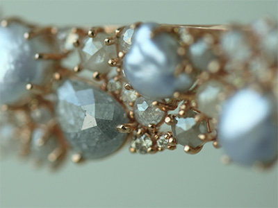 Gray Rough Diamond, Cognac Diamond, Keshi Pearl Necklace 18K 그레이 러프 다이아몬드, 꼬냑 다이아몬드, 케시 진주 목걸이