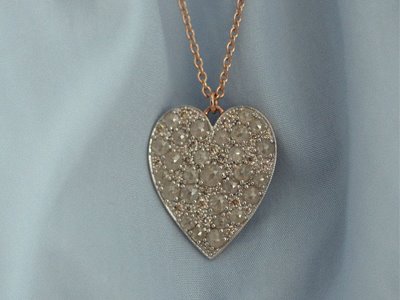 Gray Rough Diamond, Cognac Diamond Heart Long Necklace 18K 그레이 러프 다이아몬드, 꼬냑 다이아몬드 하트 롱 목걸이
