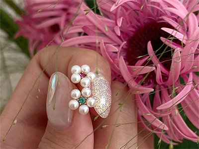 SingleㆍFreshwater Pearl Flower Piercing 18K 낱개ㆍ담수 진주 꽃 피어싱 (루비, 에메랄드 선택)