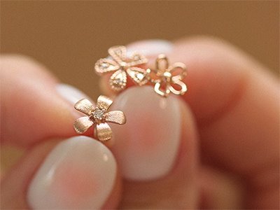 SingleㆍCognac Diamond Matte Flower Piercing 18K 낱개ㆍ꼬냑 다이아몬드 무광 꽃 피어싱