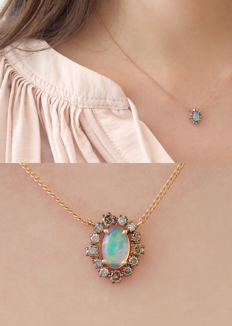 Cognac Diamond, Opal Mui Necklace 18K 꼬냑 다이아몬드, 오팔 무이 목걸이