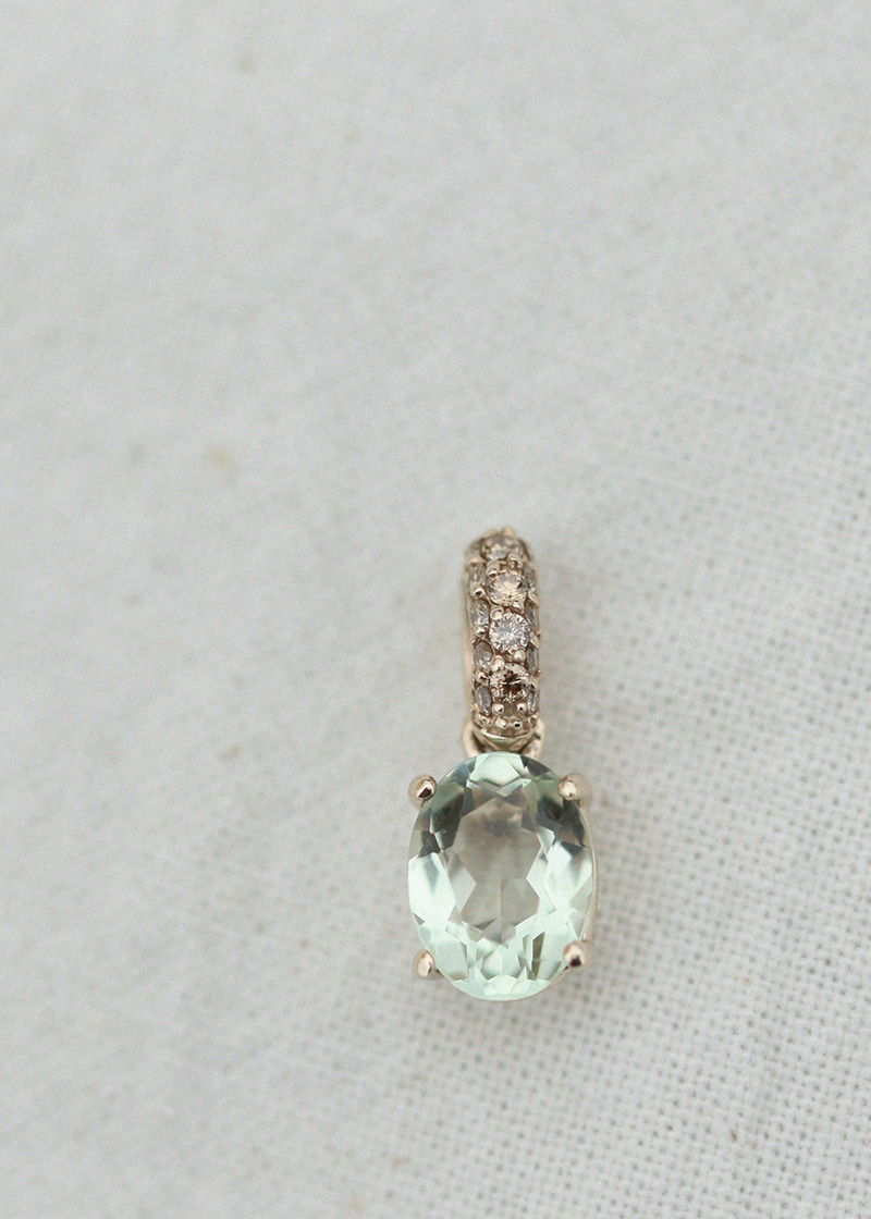 Cognac Diamond, Green Quartz Pendant 18K 꼬냑 다이아몬드, 그린 쿼츠 펜던트