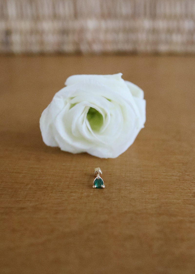 SingleㆍPear Emerald Piercing 18K 낱개ㆍ물방울 에메랄드 피어싱