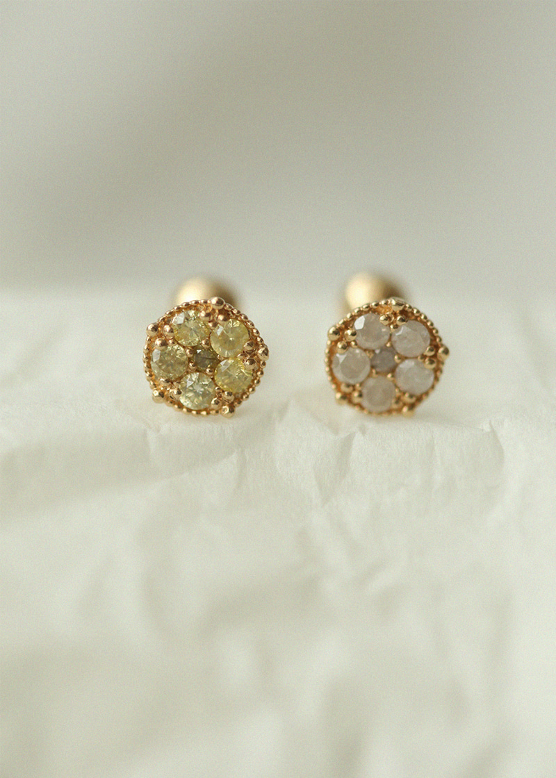 SingleㆍRough Diamond Bloom Piercing 18K 낱개ㆍ러프 다이아몬드 블룸 피어싱 (옐로우, 그레이 색상 선택)
