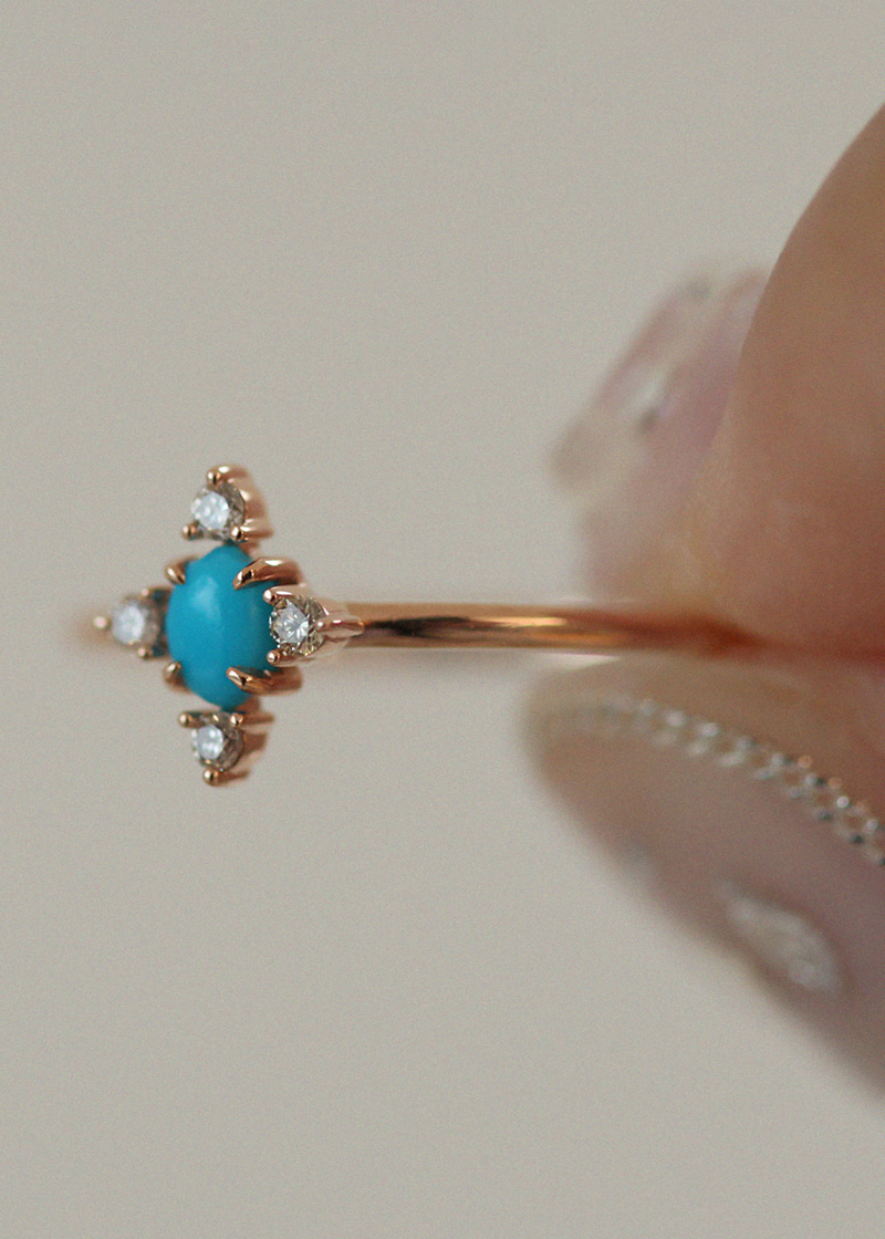 4P Cognac Diamond, Turquoise Ring 18K 4P 꼬냑 다이아몬드, 터키석 반지
