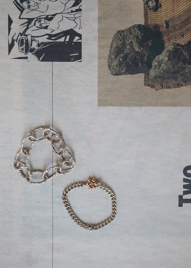 2P Cognac Diamond Tiny Flower Chain Ring 18K 2P 꼬냑 다이아몬드 잔꽃 체인 반지