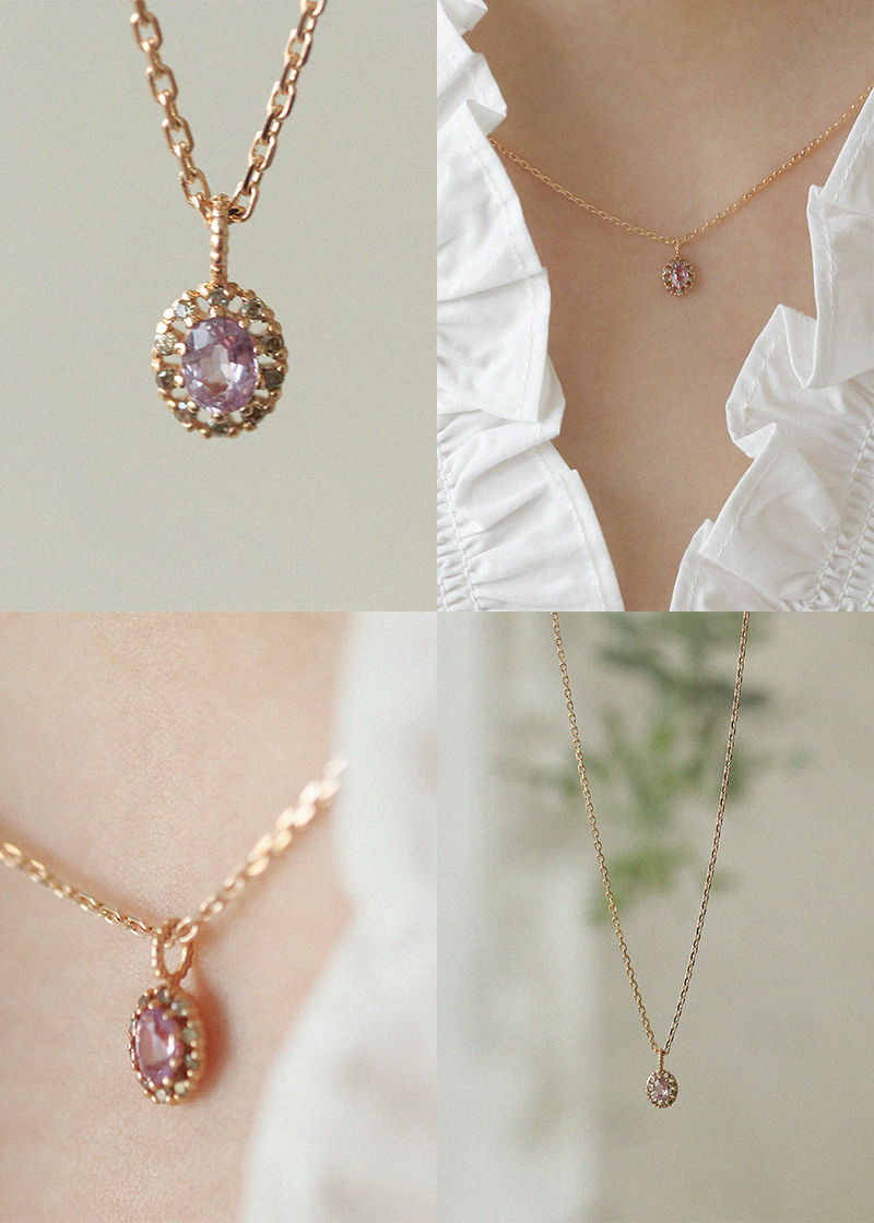 Cognac Diamond, Pink Sapphire Necklace 18K 꼬냑 다이아몬드, 핑크 사파이어 목걸이