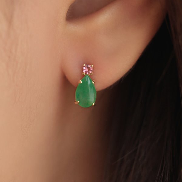 ㆍDesigned by Namheeㆍ High Pink Tourmaline, Pear Jade Earrings 18K 하이 핑크 투어멀린, 물방울 비취 귀걸이