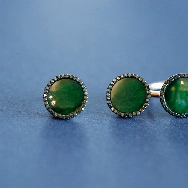 Green Diamond, Round Jade Earrings 18K 그린 다이아몬드, 원비취 귀걸이