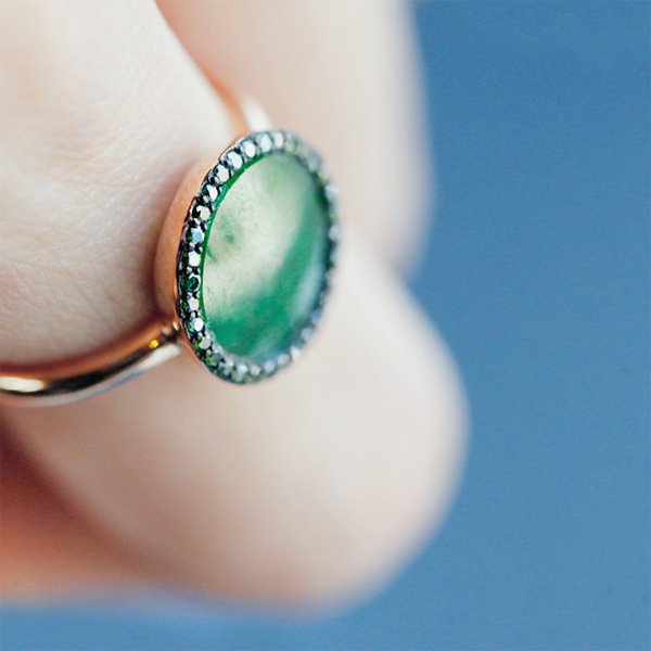 Green Diamond, Round Jade Ring 18K 그린 다이아몬드 원비취 반지