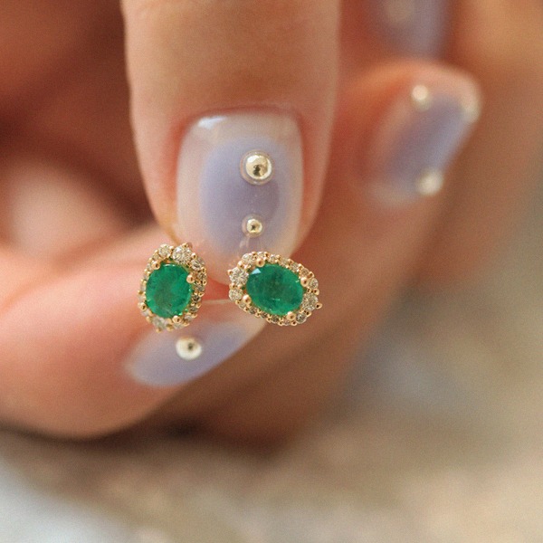 Cognac Diamond, Emerald Grape Earrings 18K 꼬냑 다이아몬드, 에메랄드 그레이프 귀걸이