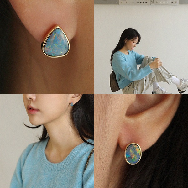 ㆍDesigned by Namheeㆍ Figure Opal Unbalance Earrings 18K 도형 오팔 언밸런스 귀걸이