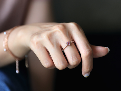 Heart Pink Sapphire, Cognac Diamond Ring 18K 하트 핑크 사파이어, 꼬냑 다이아몬드 반지