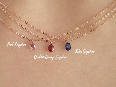 Oval Sapphire Four Prong Necklace 18K 오벌 사파이어 네발 목걸이 (핑크, 레디쉬 오렌지, 블루 선택)