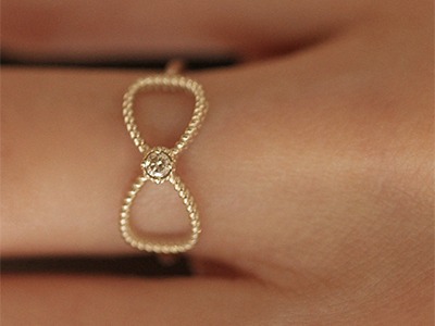 1P Cognac Diamond Twisted Ribbon Ring 18K 1P 꼬냑 다이아몬드 꽈배기 리본 반지