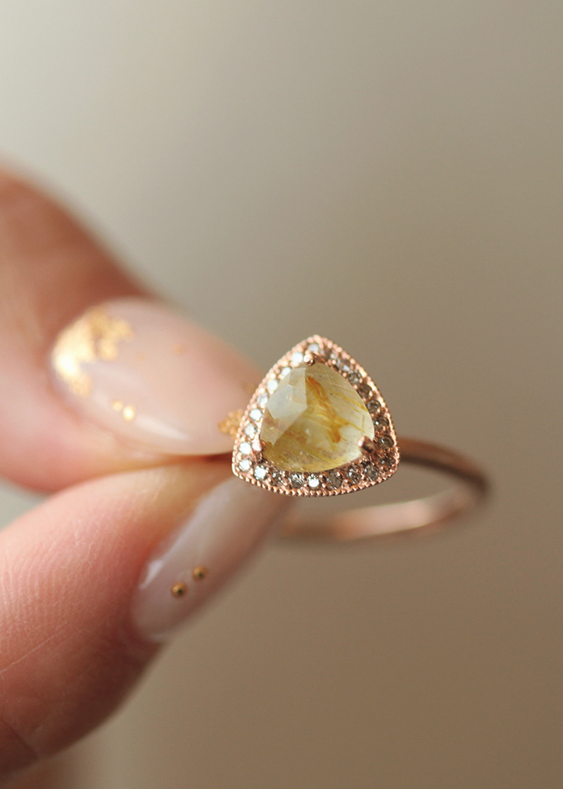 Cognac Diamond, Rutilated Quartz Warming Ring 18K 꼬냑 다이아몬드, 침수정 워밍 반지