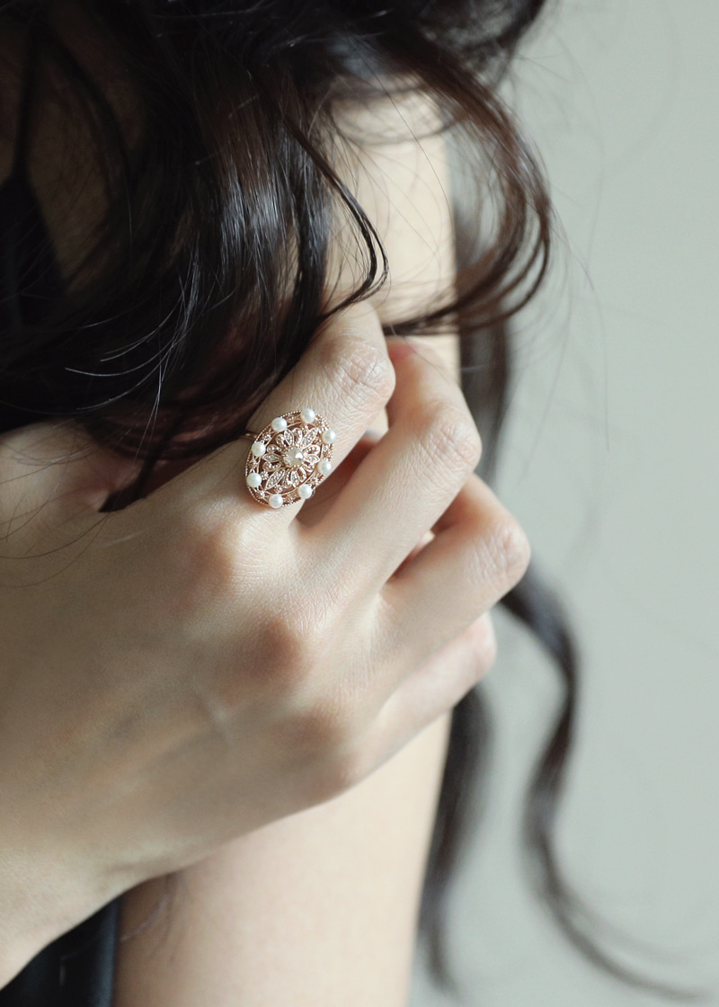 Toscana Ring 18K 토스카나 반지 (그레이 러프 다이아몬드, 꼬냑 다이아몬드, 진주)